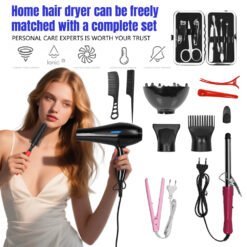 Sèche-cheveux haute vitesse 5 vitesses réglages d'air Sèche-cheveux avec fer plat Fer à friser Peigne Clippers Ensemble de sèche-cheveux professionnel