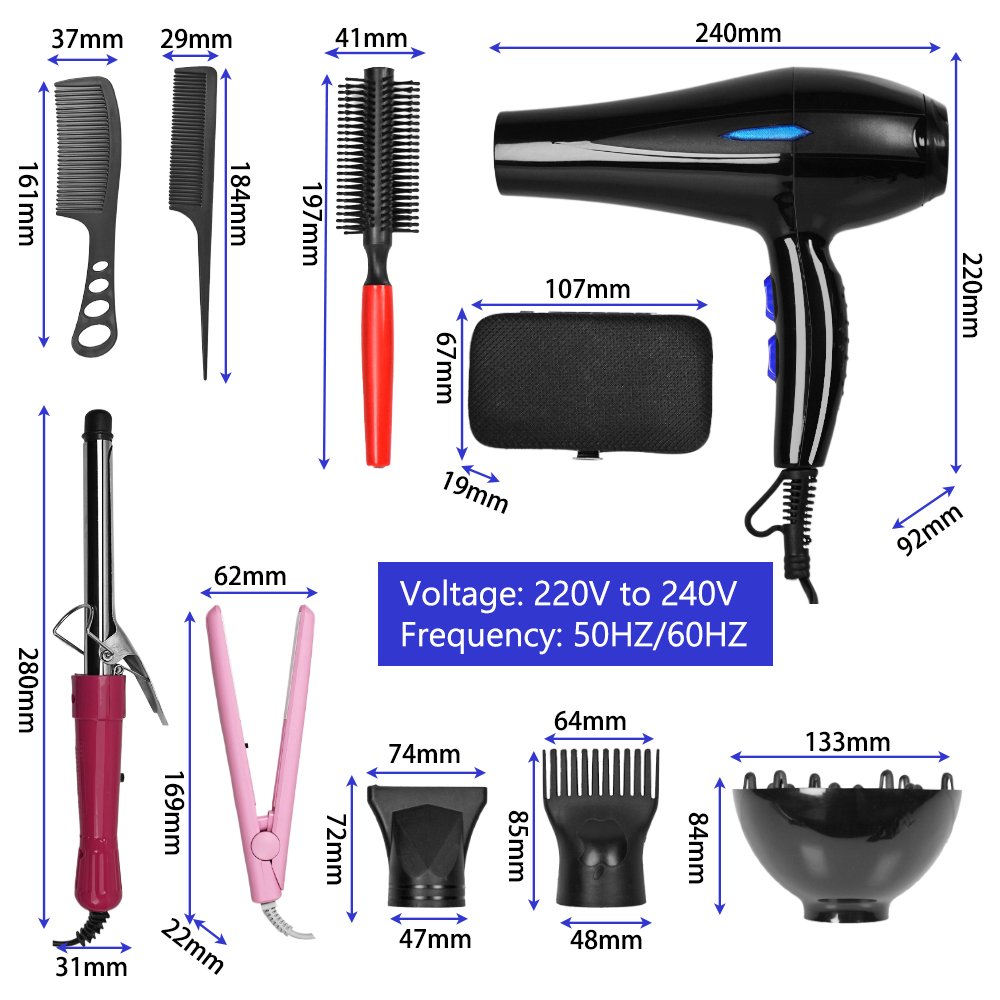 Sèche-cheveux haute vitesse 5 vitesses réglages d'air Sèche-cheveux avec fer plat Fer à friser Peigne Clippers Ensemble de sèche-cheveux professionnel – Image 3